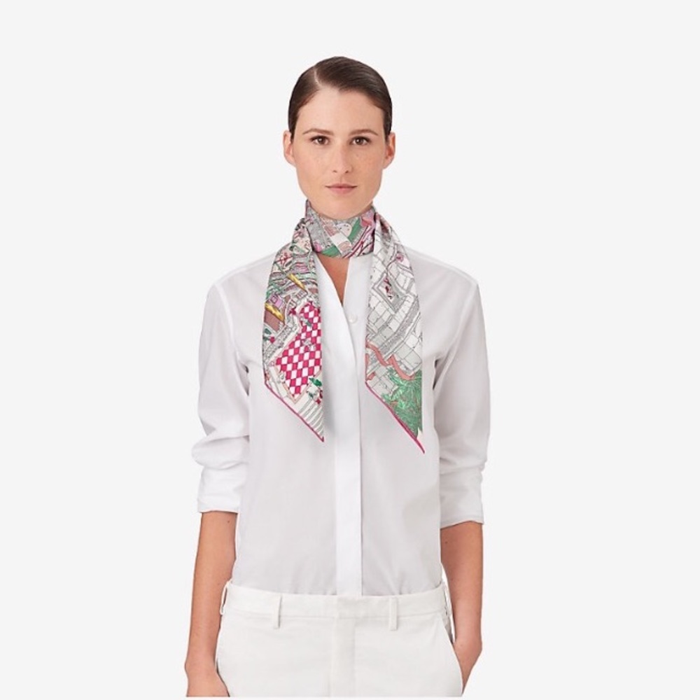 Hermes Silk Scarf with Red and Green Accents